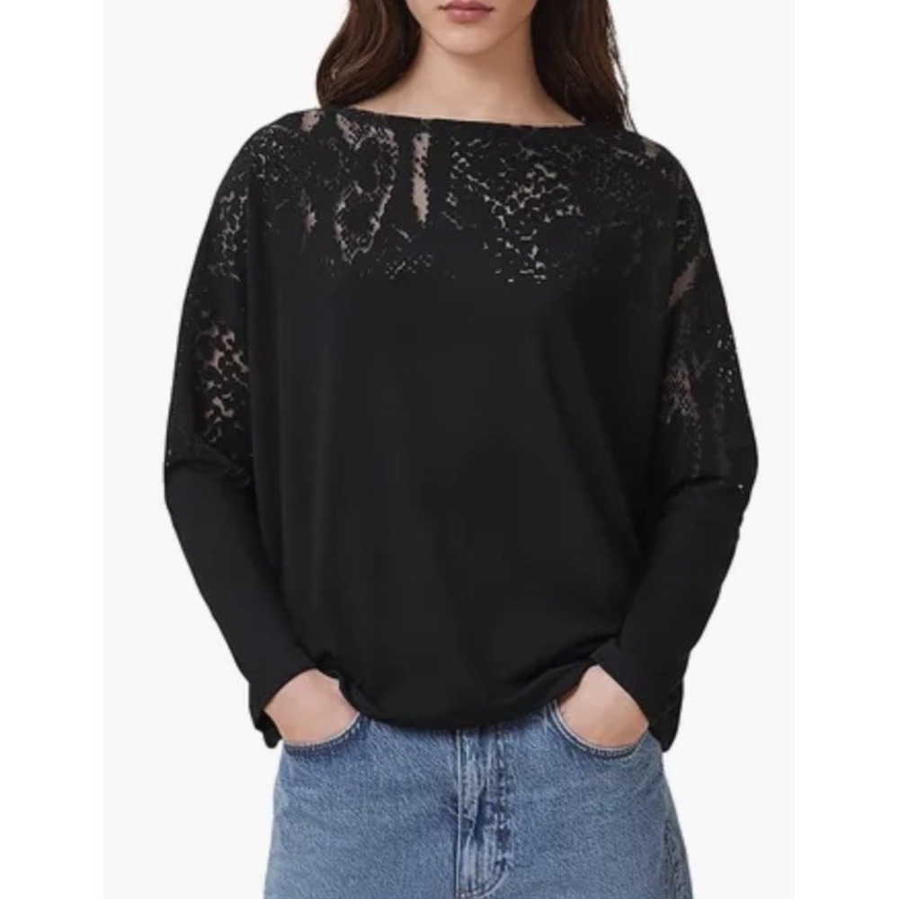 ALLSAINTS Black Rita Snake Print Tee Top Oversized Boxy Trendy Rare Small NWT